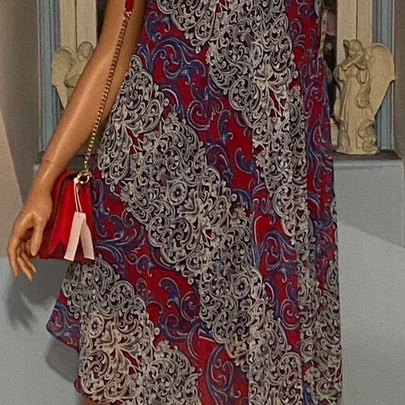 NWT SLEEVELESS DRESS RED WHITE & BLUE by INC for MACYS HI LO HEM THINK JULY 4th - Picture 4 of 8